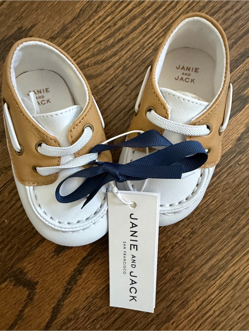 NWT! Janie and Jack White, Tan, and Navy Toddler Boat Shoes